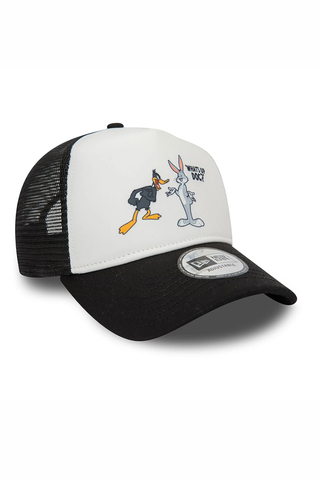 New Era Multi Character Looney Tunes Daffy Duck and Bugs Bunny A-Frame  Trucker Cap Black 60435084
