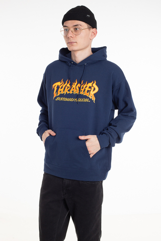 Thrasher Fire Logo Hoodie Navy