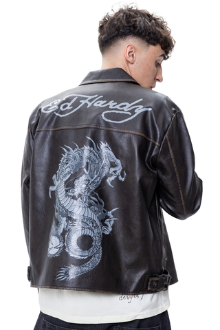 Bunda Ed Hardy Vintage Washed Vegan Leather Motocross