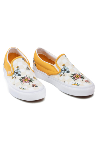 Vans Classic Slip-On Cottage Check Floral Yellow White Size 10