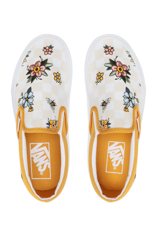 Vans Classic Slip-On Cottage Check Floral Yellow White Size 10