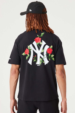 New York Yankees MLB Floral Graphic Black Oversized T-Shirt