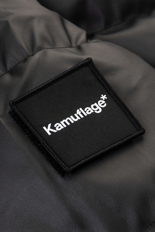 Skórzana Kurtka Zimowa Kamuflage Puff Patchwork