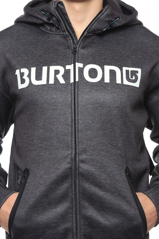 Burton Men's Crown Bonded Full-Zip Hoodie - Quick-Dry Tech Fleece, Monument Heather
