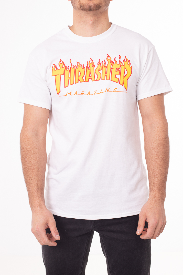 thrasher flame tee white