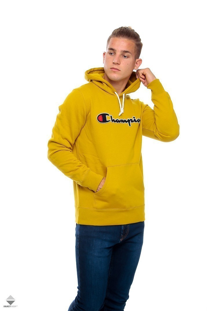 yellow champion script hoodie
