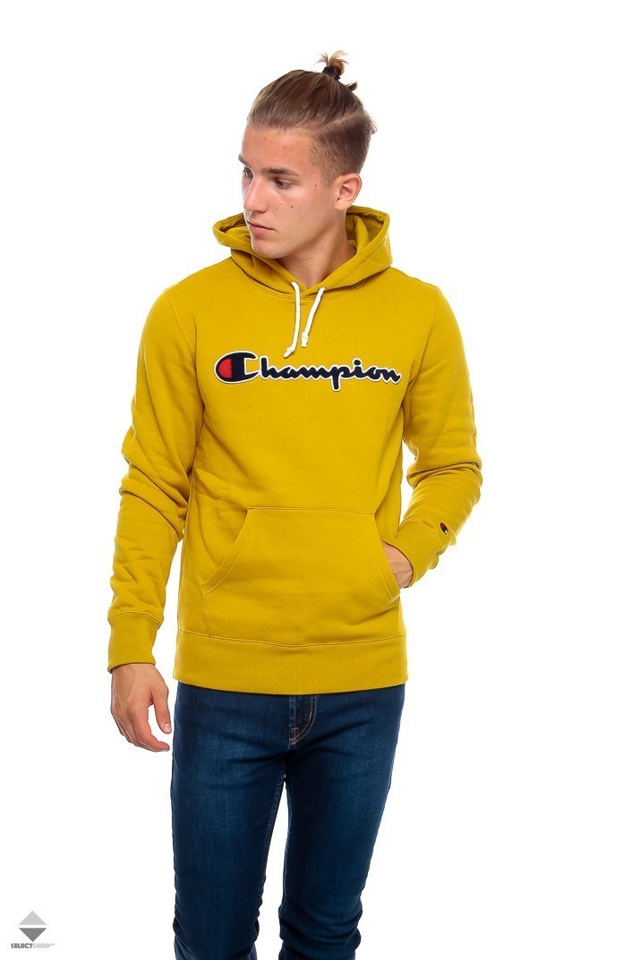 yellow champion script hoodie