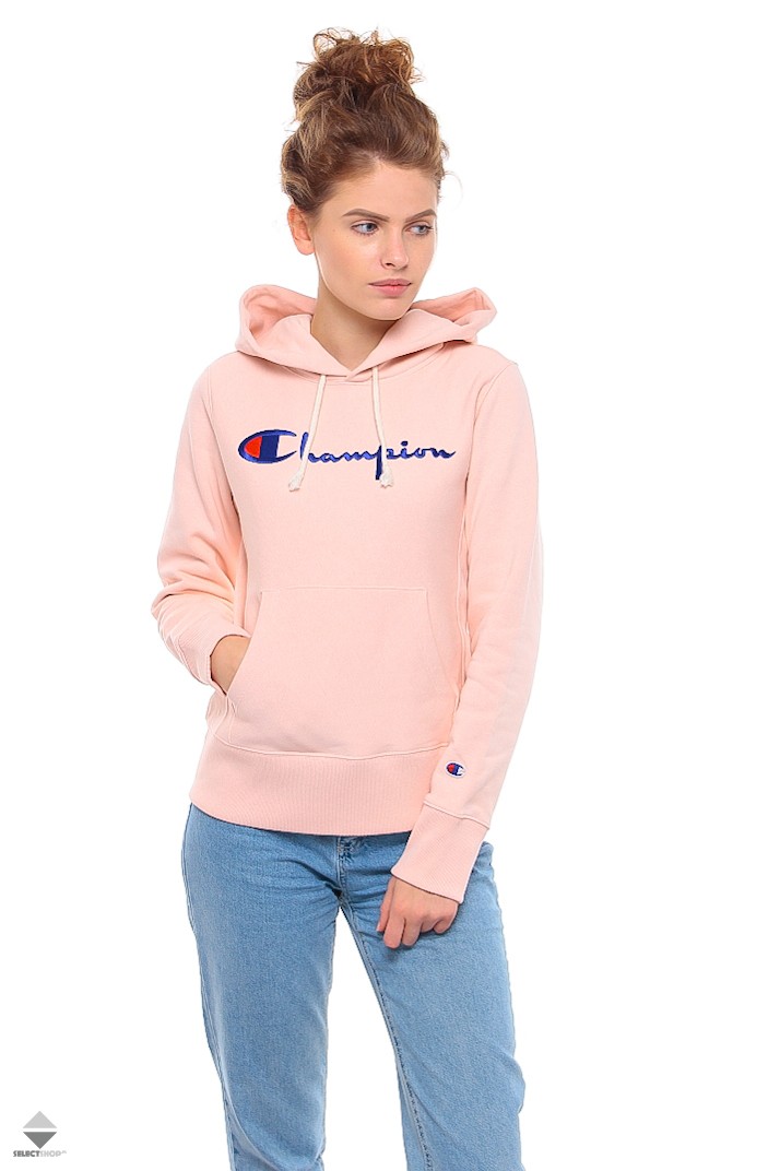 pink champion script hoodie